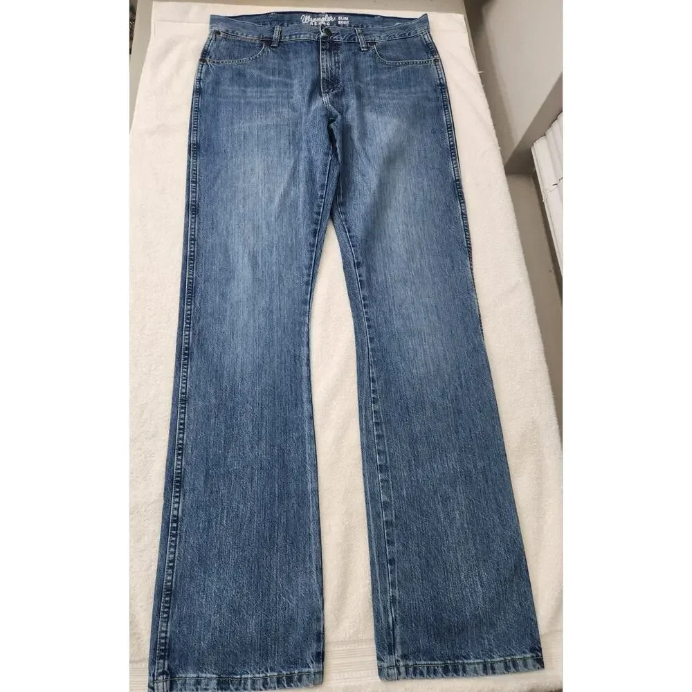 Wrangler Retro Slim Boot Jeans Mens 36x38 Blue Denim Western Cowboy Straight Leg